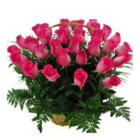 Deliver Flowers to India. Pink Roses Basket 36 Flowers in India for New Born