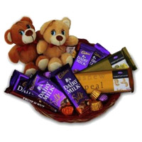 Buy Best Gift in India that includes Twin Teddy Chocolate Basket