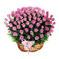 Same Day Diwali Flower Delivery in India. Deliver Pink Roses Basket 100 Flowers to Goa