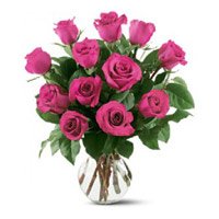 Get Father's Day Flowers in India. Pink Roses in Vase 12 Flowers to India Online