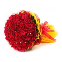 Durga Puja Flowers Delivery in India. Red Roses Bouquet 150 Flowers in Delhi
