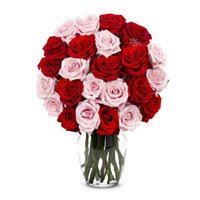 Father's Day Flowers to India. Send Red Pink Roses in Vase 24 Flowers in India