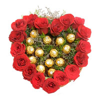 Diwali Chocolates to India with Heart Of 16 Pcs Ferrero Roacher N 18 Red Roses in India