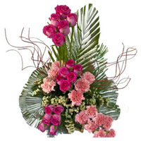 Deliver Pink Rose Carnation Basket 24 Rakhi Flowers in India