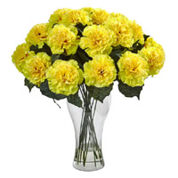 Send Diwali Flowers to India. Yellow Carnation Vase 24 Flowers in India Online for Diwali