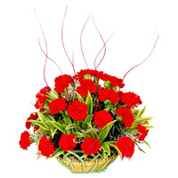 Diwali Flowers Delivery in India. Red Carnation Basket 25 Flowers to India