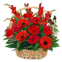 Online Order of Red Rose and Carnation with Glad Basket of 15 Flowers in India