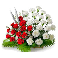 Send Red and White Carnation Basket of 24 Rakhi Flowers in India