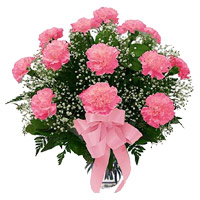 Order Pink Carnation in Vase 12 Flowers on Diwali India