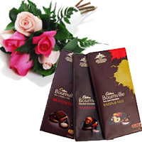 Deliver 3 Bournville Chocolates With 6 Red Pink Roses and Rakhi Gifts to India