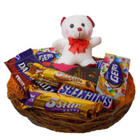 Basket of Exotic Chocolates and 6 Inch Teddy. Same Day Diwali Gifts Delivery in India