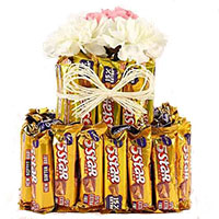 Online Diwali Gifts Delivery in India. Send 16 Pcs Ferrero Rocher with 16 White Roses Bouquet