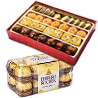 Deliver Diwali Gifts to Jodhpur. 1 Kg Assorted Mithai with 16 pcs Ferrero Rocher to India