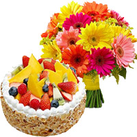 24 Mix Gerbera 1 Kg Fruit with Rakhi Cake Delivery to India From 5 Star Hotel on Rakhi