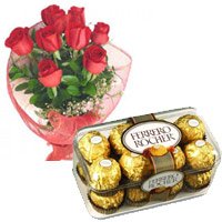 Order 12 Red Roses and 16 pieces Ferrero Rocher Gifts to India Online