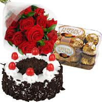 This Diwali, Deliver 12 Red Roses with 1 Kg Cake and 16 pcs Ferrero Rocher Chocolates to India
