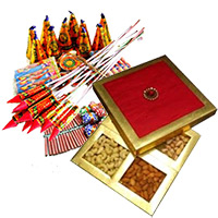 500gm Dry Fruits Box with Assorted Crackers worth Rs 1000. Diwali Gifts to India and Crackers.