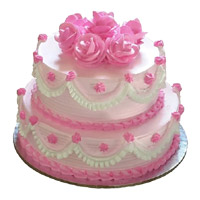 Online Rakhi Eggless Cakes Delivery of 3 Kg Two Tier Eggless Strawberry Cake to India