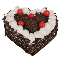 Deliver Online Rakhi with 1 Kg Eggless Heart Shape Black Forest Cakes to India