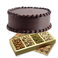 Gifts to India of 500 gm Mixed Dry Fruits with 500 gm Chocolate Cake Delivery to India