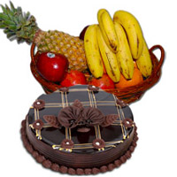 Order 1 Kg Fresh Fruits Basket with 1 Kg Chocolate Truffle Cake to India