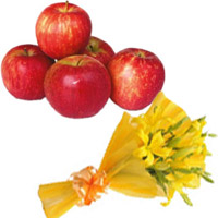 Send Yellow Lily Bouquet 3 Flower Stems with 1 Kg Fresh Apple to yourBrother or Sister on Rakhi