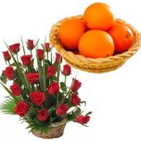 Send Online 20 Fresh Red Roses Basket with 12 pcs Orange to your Brother or Sister on Raksha Bandhan