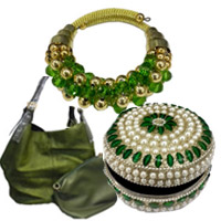 Online Delivery of Rakhi Gifts in India for Sister. Combo of Bag with Fancy Jewellery Box 04 A Fancy Bracelet 02