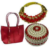 Send Rakhi Gifts to India including Combo of Bag with Fancy Jewellery Box 02 N Fancy Bracelet 01