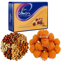 Diwali Gifts in India to Deliver 1 Kg Motichoor Ladoo with 1 Celebration pack & 1 Kg Dry Fruits. Gifts to Udaipur