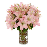 Online Delivery of Diwali Flowers in India. 5 Pink Lily in Flower Vase