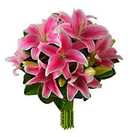 New Year Flowers delivery in India : Pink Lily flowers to India