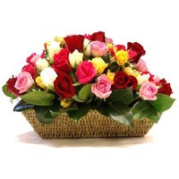 Place Order for Mixed Roses Basket 50 Flowers to India on Diwali