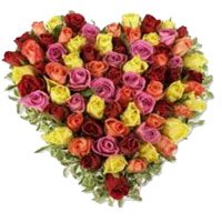 Buy New Born Flowers Online to India for relatives. Mixed Roses Heart 50 Flowers to India