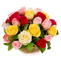 Diwali Flowers in India. Send Mixed Roses Basket 24 Flowers to Bhubaneswar
