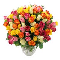 Same Day Diwali Flowers Delivery in India. Send Mixed Roses Bouquet 50 Flowers to Lucknow