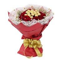 Best Diwali Chocolates in India. 16 Pcs Ferrero Rocher encircled with 20 Red Roses to India