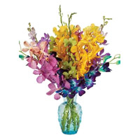 Online Diwali Flower Delivery in India. Mixed Orchid Vase 15 Flowers in India with Stem for Diwali in India