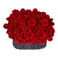 Rakhi with Flowers Delivery of Red Roses Basket 150 Flowers to India
