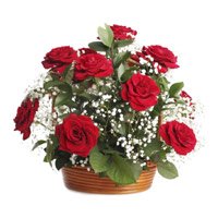 Diwali Flowers Delivery in India. Deliver Red Roses Basket 18 Flowers to India