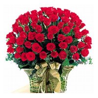 Deliver Durga Puja Flowers and Gifts to India. Red Roses Basket 75 Flowers to India