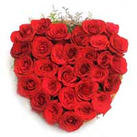Anniversary Flowers to India. Red Roses Heart Arrangement 36 Flowers in Bhubaneswar