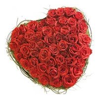 Anniversary Flowers Delivery in Bhubaneswar. Red Roses Heart Arrangement 75 Flowers Delivery in India