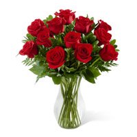 Online Flower Delivery in India. Red Roses in Vase 12 Flowers to India
