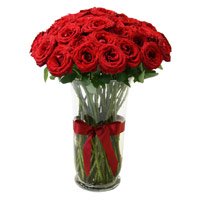 Diwali Flowers Delivery to India Same Day. Red Roses in Vase 24 Flowers in India