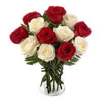 Housewarming Red White Roses to India