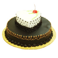 Buy Rakhi with Cakes to India. 4 Kg Two Tier Heart Chocolate Vanilla 2-in-1 Cakes India