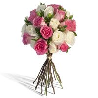 Send Rakhi Special Gift of White Pink Roses Bouquet 24 flowers to India, Send Flowers in India