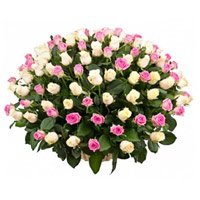 Online Wedding Flower Delivery in India. Deliver White Pink Roses Basket 100 Flowers to India