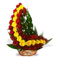 Send Durga Puja Flowers in India. Send Red Yellow Roses Arrangement 45 Flowers in Gurgaon
